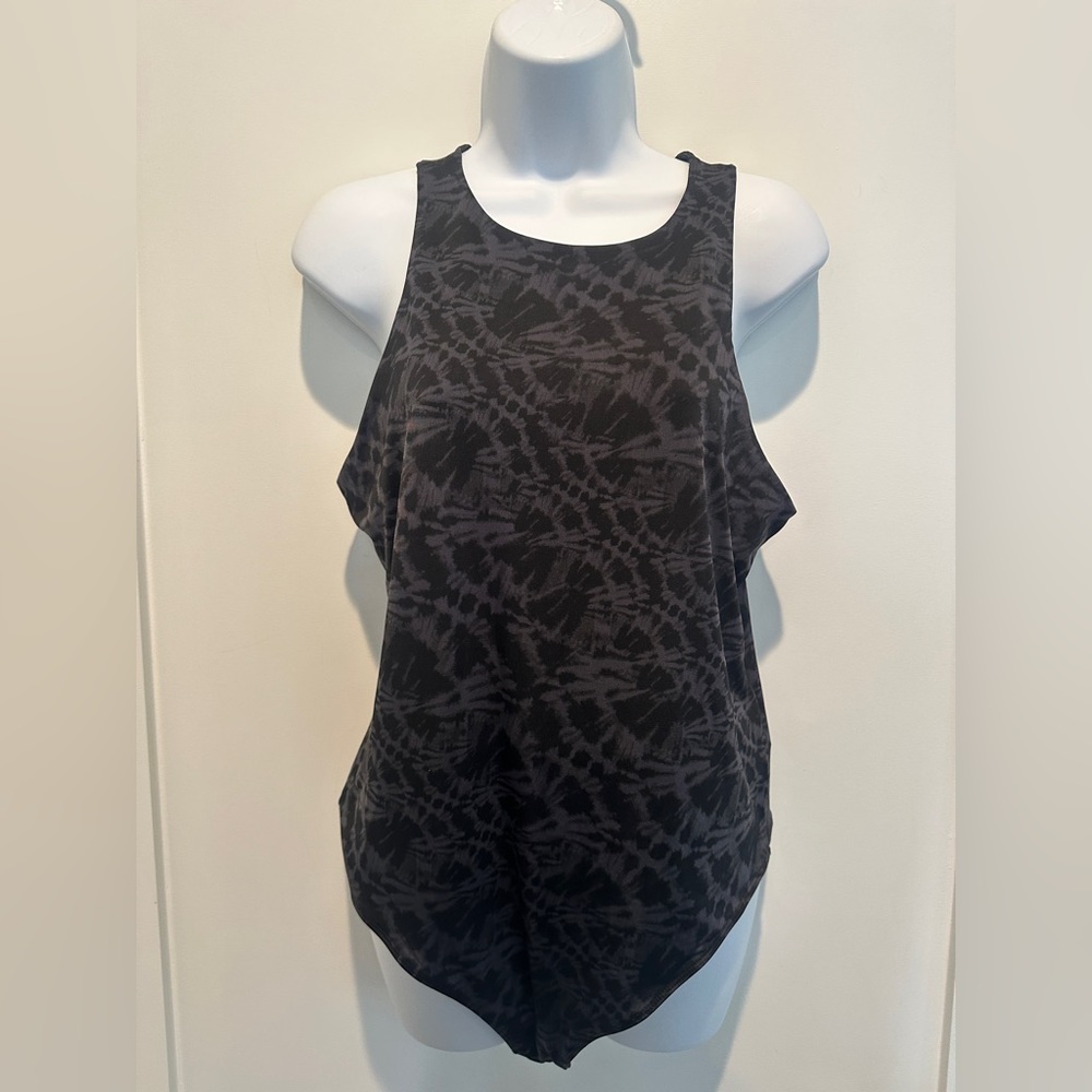 Express Body Contour High Neck Bodysuit Black Gray Printed Compression-Large